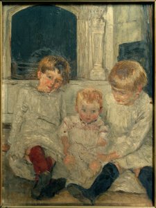 暖炉の前でアーティストの3人の娘 作： Fritz von Uhde